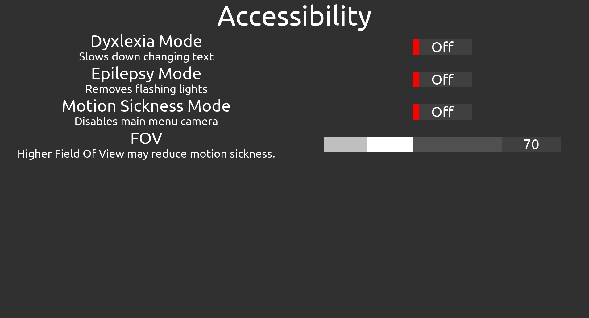 Screenshot of accessibility settings
